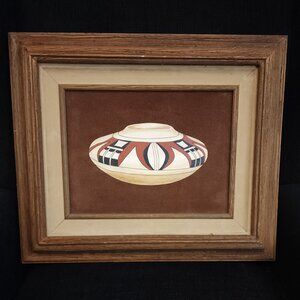 Erv Johnson Framed Native American Hopi Pottery Painting on Suede - Signed